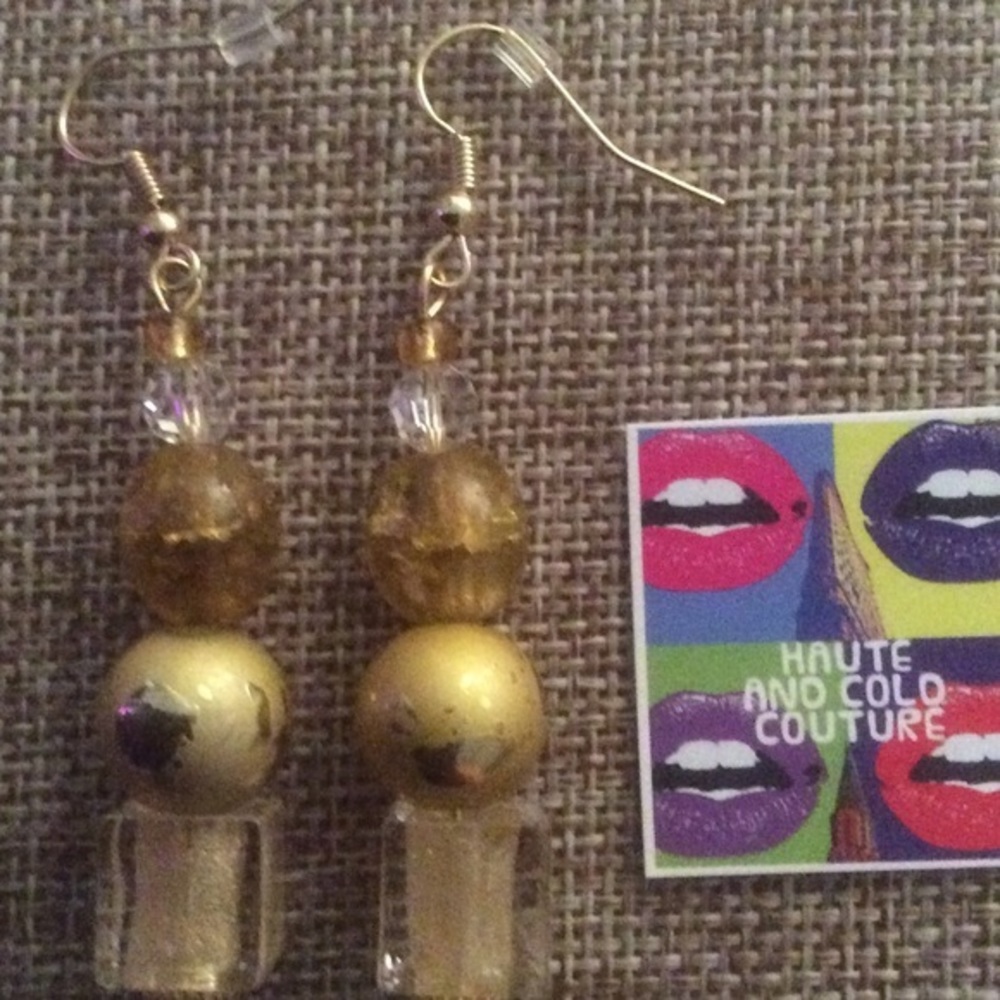 NEW Handmade Gold Resin & Glass Crackle Earrings